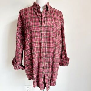 Brooks Brothers Men’s Plaid Cotton Flannel Red Button Down Unisex Shirt, Large